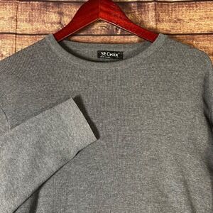 St. Croix Mens Ribbed Knit Crew Neck Sweater Gray Long Sleeve Made in USA Large
